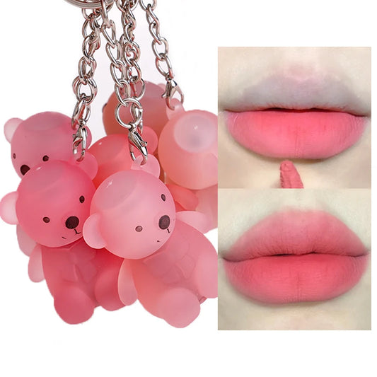 New 12 Colors Cute Bear Keychain Lip Mud - Matte Velvet Liquid Lipstick